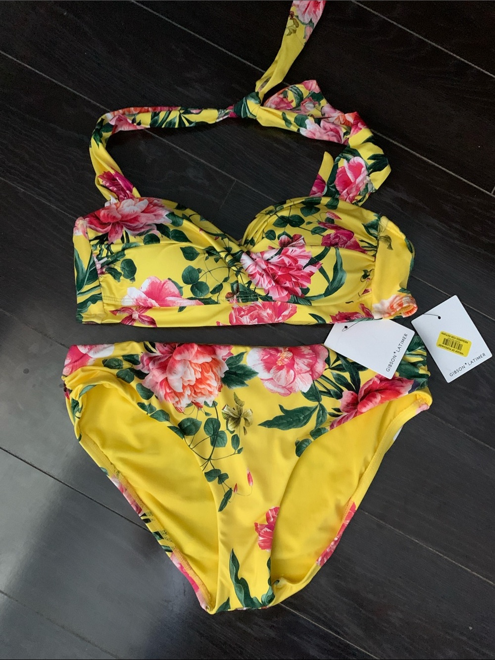 Gibson Latimer Yellow Floral Halter Bikini